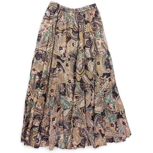 Reba Skirt Womens Small Brown Paisley Sequin Maxi Boho Lined Tiered Cotton - Picture 2 of 11